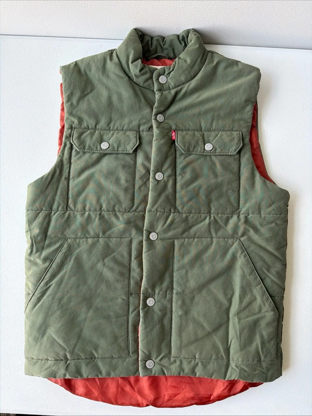 Levi's Olive Green Quilted Vest with Red Lining